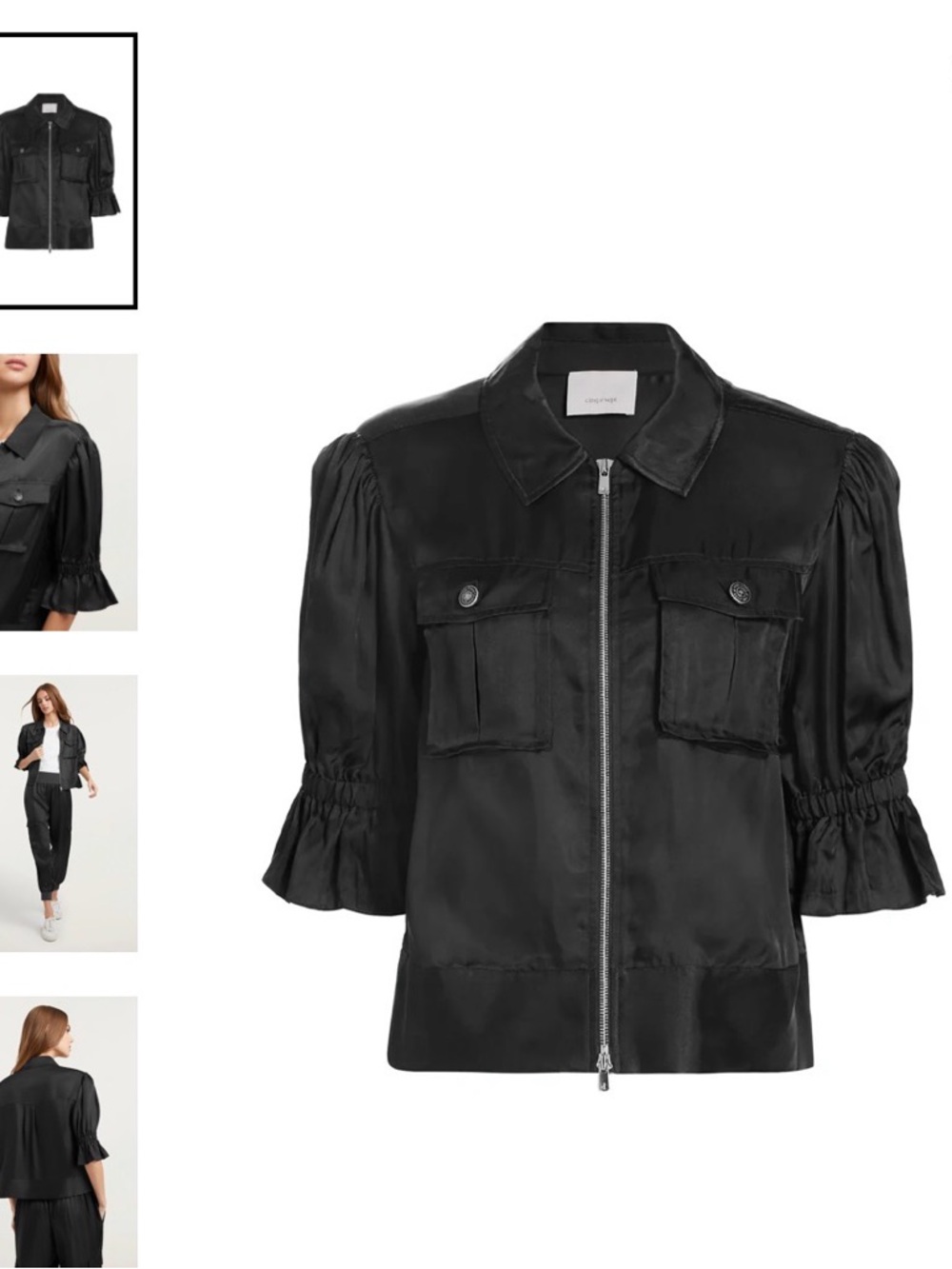 Cinq A Sept Holly  Black Puff-Sleeve Zip Utility Jacket